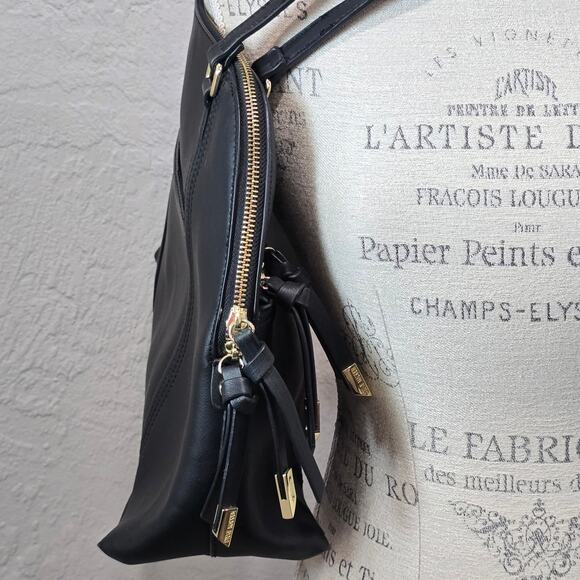 Steve Madden Black Faux Leather Satchel Tote Bag Purse - Picture 4 of 11